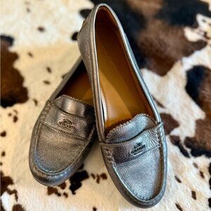 Coach Odette Metallic Leather Loafers Sz 7.5B | Gunmetal Pewter Flats